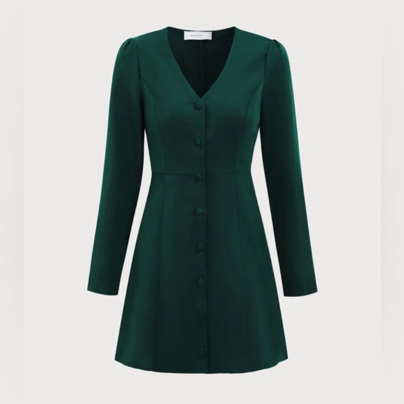 NWT RIHOAS The Green V Neck Button Shirt Mini Dress - Picture 7 of 8